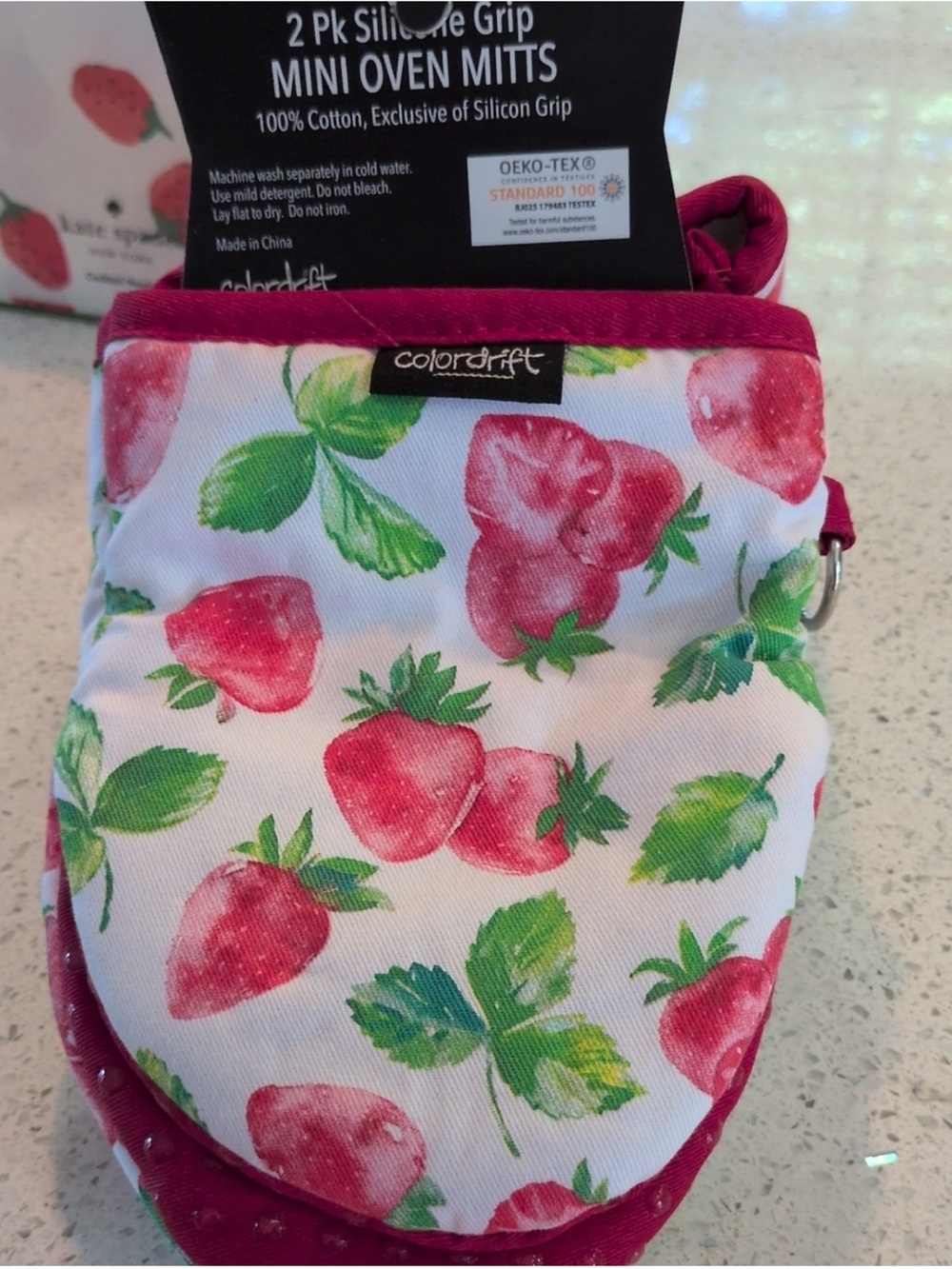 colordrift Strawberry Print Mini Oven Mitts - Pink & Green